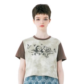 BUTTERFLY ANGEL PRINTING CROP TEE [BROWN]