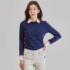 여성골프웨어 손목트임 라인배색 피케카라티 골프티셔츠