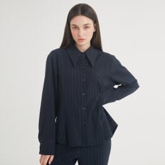 WOOL STRIPE PINTUCK SHIRT NAVY