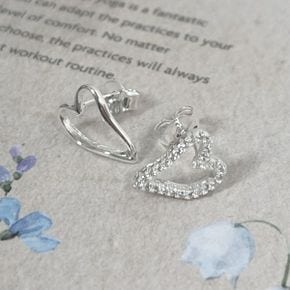 UNBALANCE HEART SILVER 925 earring 언밸런스하트 에지큐빅 로맨틱 실버 귀걸이_P417047417