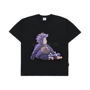 아크메드라비] BABY FACE PURPLE DINOSAUR SHORT SLEEVE T-SHIRT BLACK-보라공룡