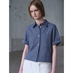 Crop Shirts Blouse  Navy Check (KE6360M03R)