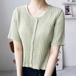 여자가을코디 여름 골지 반팔 니트 가디건 크롭기장 시원한 촉감
