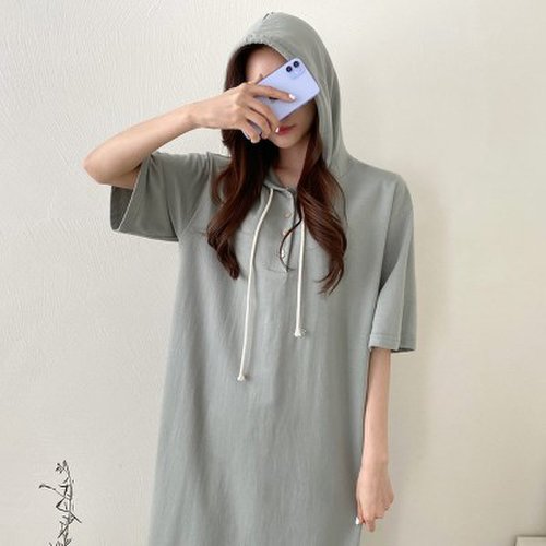 여자 후드 풀오버 반팔 박스 빅사이즈 임산부 원피스 3