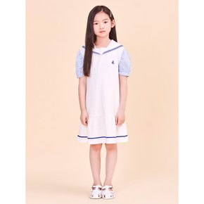 *시즌오프30%*[BEANPOLE KIDS] 깅엄체크 포인트 세일러 피케 원피스  화이트