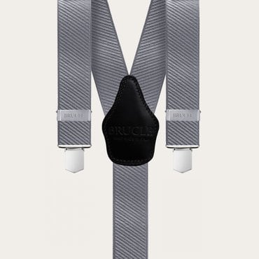 일모로 이태리 부르끌레 멜빵 신축성 Y자형 STRIPED SATIN GREY - YR36CG438GR