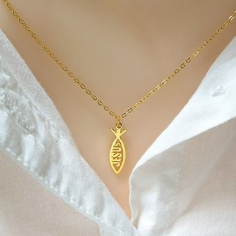  [가앤] 24k순금 물고기 십자가 예수 종교 체인 목걸이3.75g