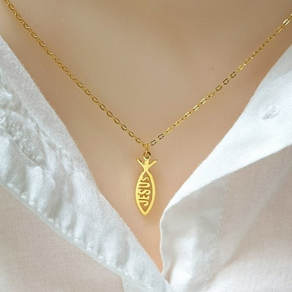 [가앤] 24k순금 물고기 십자가 예수 종교 체인 목걸이3.75g