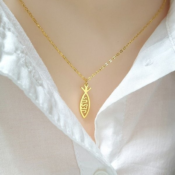 [가앤] 24k순금 물고기 십자가 예수 종교 체인 목걸이3.75g