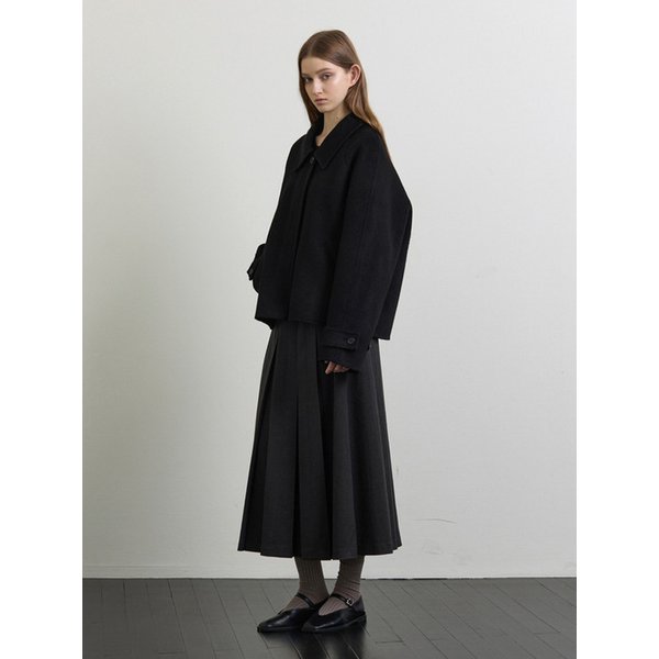 울 핸드메이드 크롭 코트 - 블랙