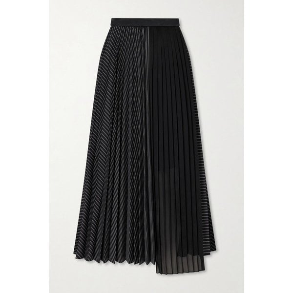 플리츠 스트라이프 시폰 트림 코튼 블렌드 포플린 맥시 스커트 46376663163025239