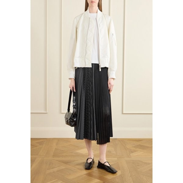 플리츠 스트라이프 시폰 트림 코튼 블렌드 포플린 맥시 스커트 46376663163025239