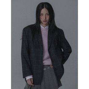 WOOL CHECK OVERSIZED BLAZER JACKET_GRAY