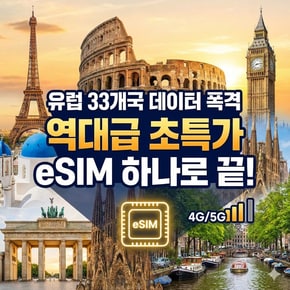 유럽 이심 1, 2, 3GB 무제한 데이터 eSIM QR자동발송 유럽 33개국 지원 E심