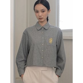 [24FW] WOOL PINSTRIPE CROP LOGO BLOUSE GREY