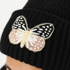 버터플라이 폼 여성 울비니 9WAA156XXMAXX 블랙 Yves Salomon Butterfly Knit Pom Beanie