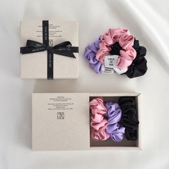 빌라드실크 Baby scrunchie 3set (Pink/Purple/Black) 실크 스크런치 세트