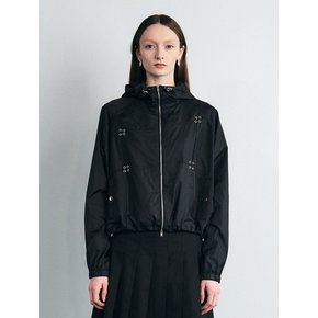 LIGHTWEIGHT SIGNATURE RAW CUT EYELET WINDBREAKER (BLACK)