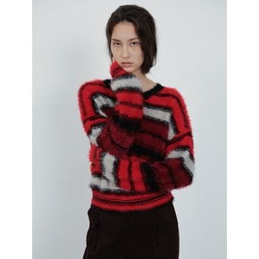 Fluffy Color Stripe V-Neck Knit
