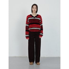 Fluffy Color Stripe V-Neck Knit