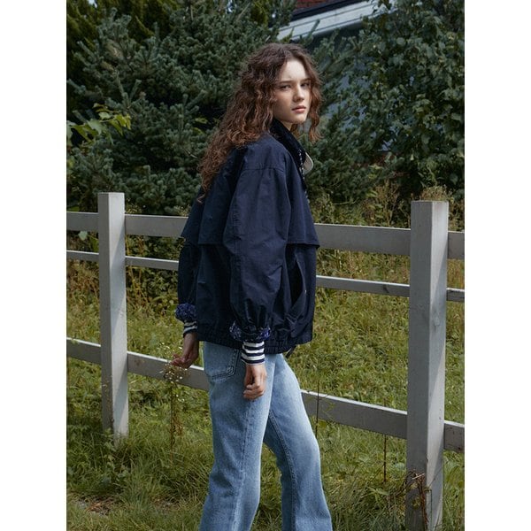 Cotton Layered Trucker Jacket (Navy)