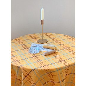 키치 옐로우 빈티지 체크 테이블보