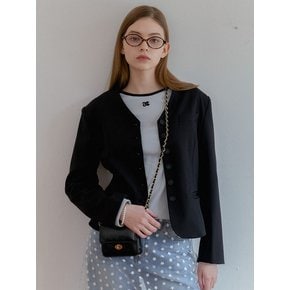 COLLARLESS BUTTON JACKET_BLACK