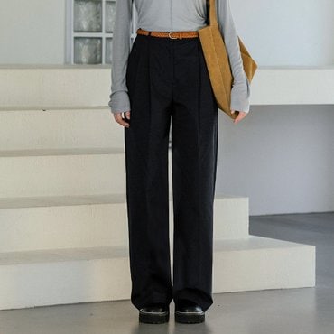 노운베러 Two tuck loop point wide pants_Navy