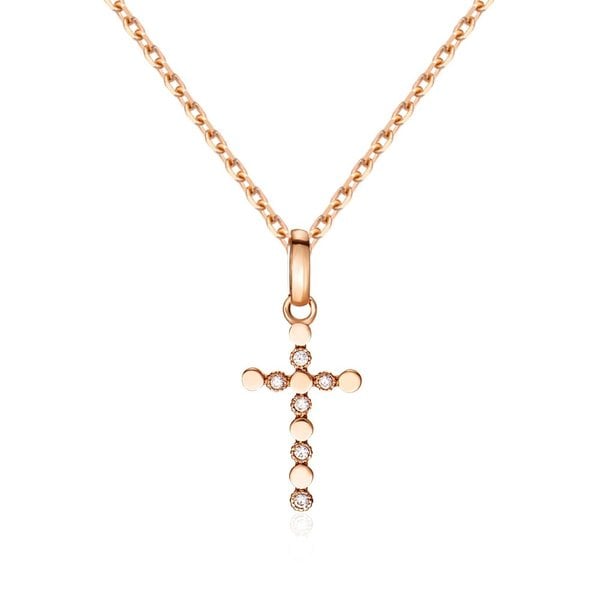 [비앤비골드] 14K 프롱 큐빅 라운드 십자가 펜던트 M NPP40627