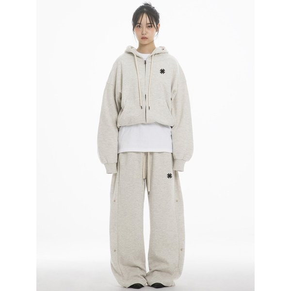 SYMBOL OVER FIT HOODED ZIPUP - OATMEAL