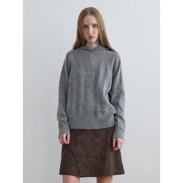 Cable Knit Hoodie Melange Grey