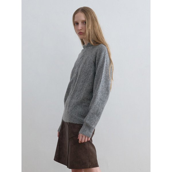 Cable Knit Hoodie Melange Grey