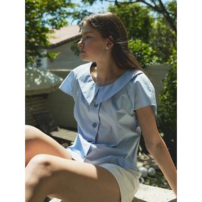 24 summer Cap sleeves collar blouse_Sky Blue