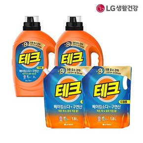 LG생활건강 테크 베이킹소다+구연산 액체세제 드럼 용기 3L 2개+1.8L 2개