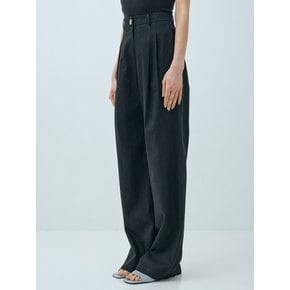 4-tuck wide linen pants_black