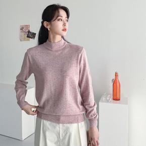 여자 반폴라 모크넥 캐시미어 울니트 파스텔 티셔츠