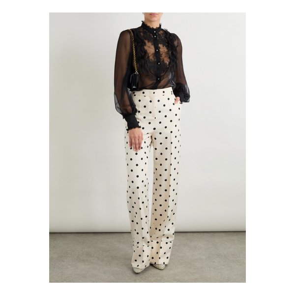 러플 레이스 트리밍 실크 시폰 블라우스 블랙 1647597358755693