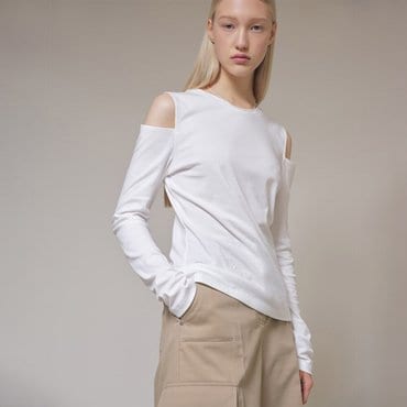 레이브 Open Cut-out T-shirt in White VW4SE021-01