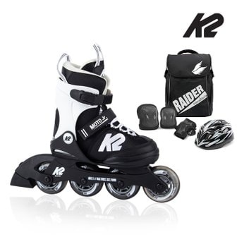 K2스케이트 [최대다쿠+][K2] 모토화이트 아동인라인 5단계 사이즈조절 가방+보호대+헬멧[풀]