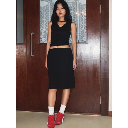 유지떼 HEART PUNCH SLOW SKIRT, BLACK H라인 스커트