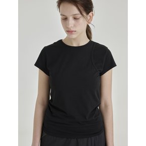 ONE SHOULDER LAYERED T-SHIRT [BLACK]