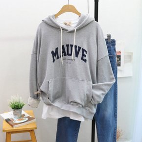 / MAUVE 레터링 루즈핏 봄 쭈리 후드 티셔츠