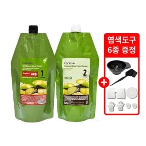 카라멜 염색약 400g 약간밝은밤빛갈색(6CB) 새치커버 + 염색도구6종 증정