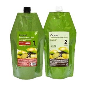 카라멜 염색약 400g 약간밝은밤빛갈색(6CB) 새치커버 + 염색도구6종 증정