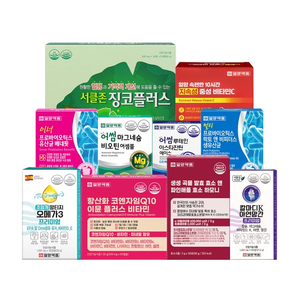 프로바이오틱스/여성질유래유산균/파인애플효소/루테인/마그네슘/오메가3/비타민D/코큐텐/징코/칼슘