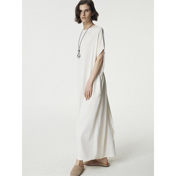 Ultra Fine Merino Wool Drawstring Waist Dress_Ivory