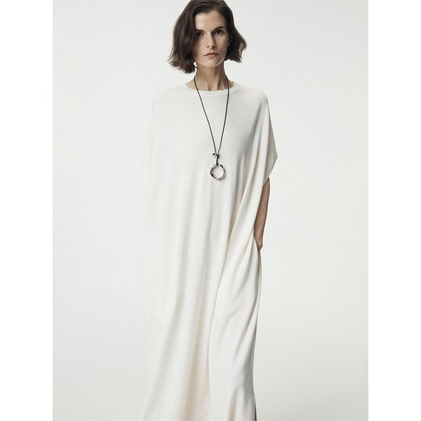 Ultra Fine Merino Wool Drawstring Waist Dress_Ivory