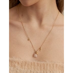 Rose quartz Lock Heart Long Necklace_NZ1137