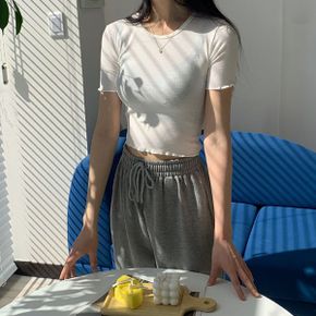 여성용 로니아 슬림핏 골지 반팔 티셔츠_P321304830