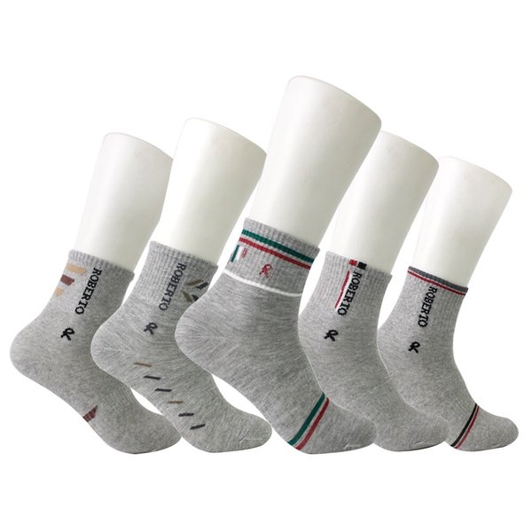 로베르토 로고 남성용 그레이 중목양말 5켤레